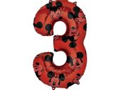 Balon foliowy "cyfra 3", czerwona, Myszka Miki (Mickey Mouse), 66 cm [balon