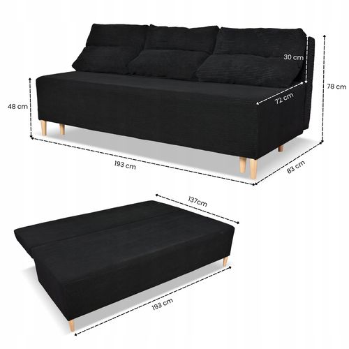 Kanapa sofa KIMO funkcja spania pojemnik Family Meble Anafi czarna sztruks na Arena.pl