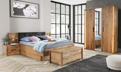 Łóżko dębowe Orio z zagłówkiem - 140x200 + panel lewy na Arena.pl