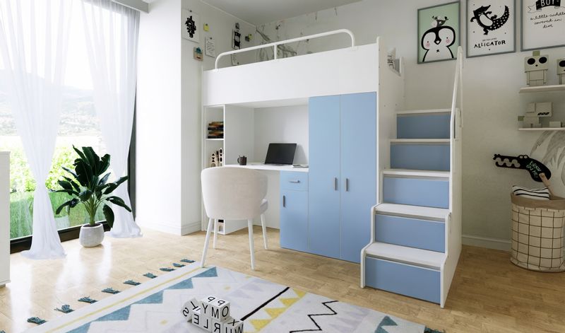 Łóżko piętrowe JSM4 80x190 z biurkiem pomarańcz + materac Cezar K1 zdjęcie 10