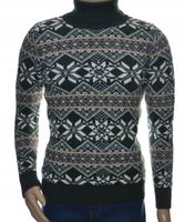 Wełniany sweter męski z golfem ciepły golf z wełny ze wzorem norweskim L