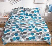 Pościel satynowa 160x200 biała niebieska marzenia w kropki