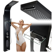 BATERIA PANEL PRYSZNICOWY Z HYDROMASAŻEM DESZCZOWNICA STAL MATOWY CZARNY