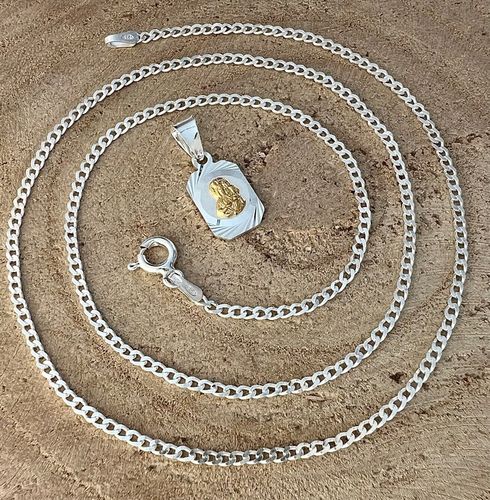 Srebrny zestaw 45 cm pancerka + medalik Matka Boska Komunia Chrzest prezent na Arena.pl