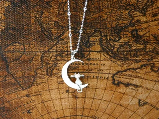 Kot kotek na księżycu srebrny komplet biżuterii kulkowy srebro 925 zdjęcie 8