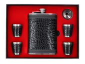 Zestaw Prezentowy Piersiówka + 4 Kieliszki Obszyte Skórą na Prezent Gentelo