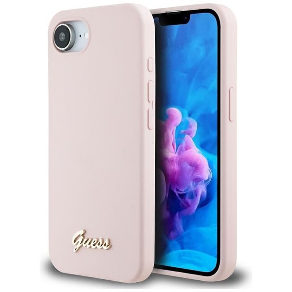Etui Guess Silicone Script Metal Logo MagSafe do iPhone 16e różowy zdjęcie 1