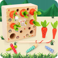 Gra drewniana MONTESSORI dopasuj MARCHEWKI I ROBACZKI Łowienie Rybek +3lata