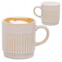 PORCELANOWY KUBEK NA KAWĘ HERBATĘ BEŻOWY ZDOBIONY 440 ML NA PREZENT