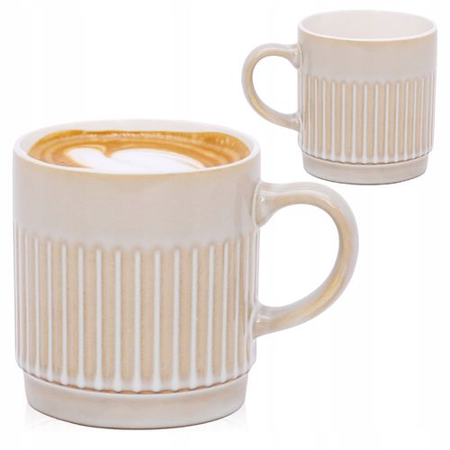 PORCELANOWY KUBEK NA KAWĘ HERBATĘ BEŻOWY ZDOBIONY 440 ML NA PREZENT na Arena.pl