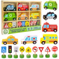 WOOPIE GREEN Zestaw Drewnianych Pojazdow i Znak