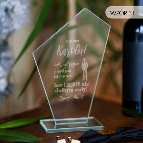 PODZIĘKOWANIA DLA ŚWIADKÓW STATUETKA SZKLANA GRAWER PREZENT DLA ŚWIADKA na Arena.pl