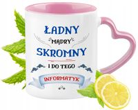 Kubek Dla Informatyka Różowy Z Uszkiem W Kształcie Serca Na Prezent Na Kawę