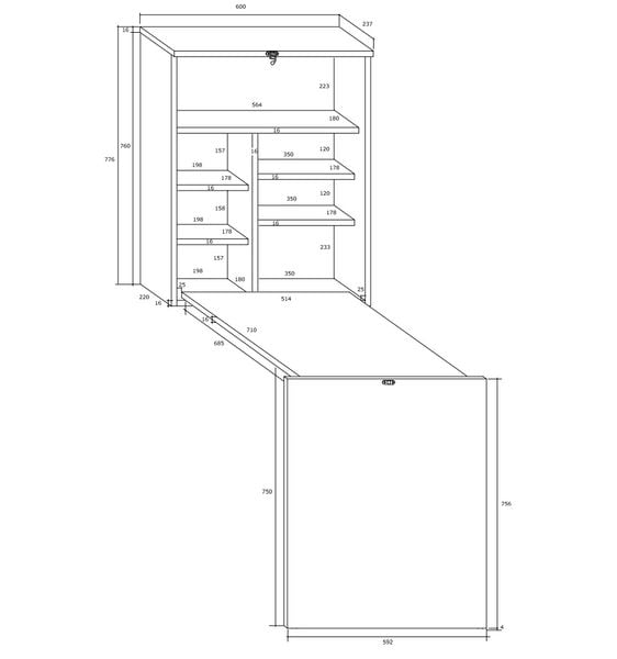 Biurko składane wiszące ścienne Hide czarny mat / biały połysk zdjęcie 3