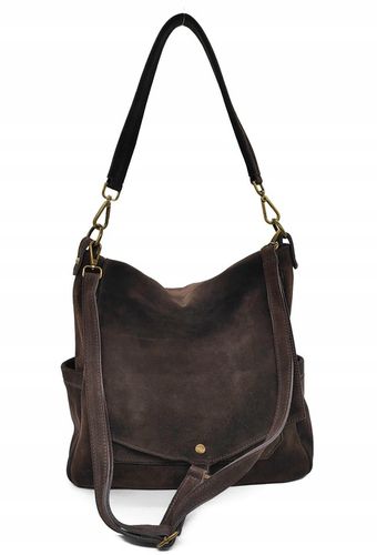 Zamszowa torebka worek skóra brązowa czekoladowa na Arena.pl