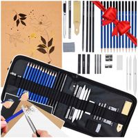 ZESTAW DO SZKICOWANIA 32w1+ BLOK RYSUNKOWY 3 KOLORY A4 + OŁÓWKI WĘGIEL ETUI