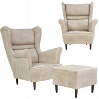 Fotel uszak Zoja z podnóżkiem skandynawski Family Meble beż śmietanka