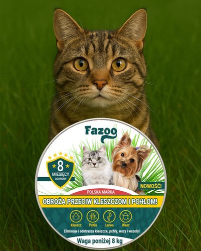OBROŻA NA KLESZCZE i Pchły dla Psa Kota Antykleszczowa 8 Miesięcy Fazoo na Arena.pl