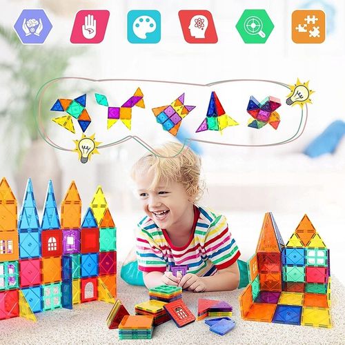 DUŻE KLOCKI MAGNETYCZNE KAFELKI ZESTAW XXL 34 EL RAINBOW MAGNETIC TILES na Arena.pl