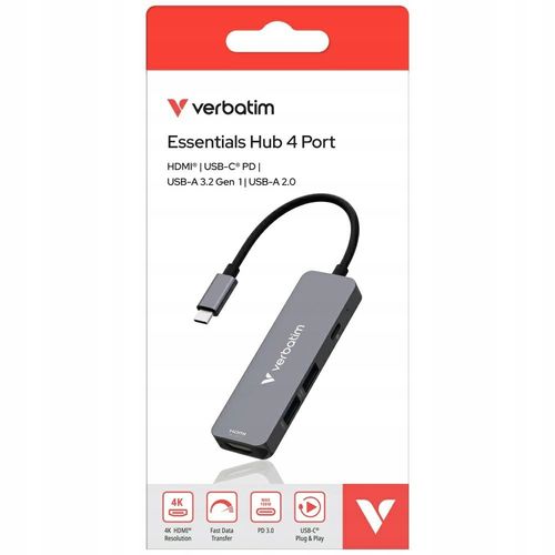 Hub USB Verbatim USB-C Essentials Multiport Hub 4 Port na Arena.pl