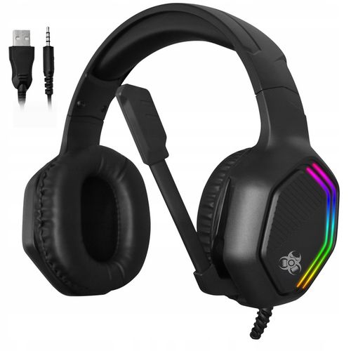 SŁUCHAWKI GAMINGOWE NASZUSZNE Z MIKROFONEM PRZEWODOWE RGB DLA GRACZY JACK na Arena.pl