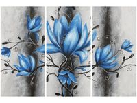 OBRAZ STALOWE MAGNOLIE KWIATY NIEBIESKIE