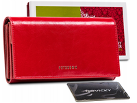 czerwony skórzany portfel damski z klapką - peterson