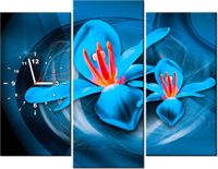 90CM 70 ZEGAR 3 ELEM NIEBIESKIE KOSMICZNE KWIATY JAKUB BANAŚ SCIENNY DRUK