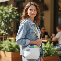 Torebka Sakiewka Biała z Motywem Kolorowych Liści – Handmade