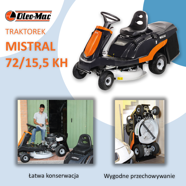 TRAKTOREK OLEO MAC MISTRAL 72/12,5 KH TRAKTOREK OGRODOWY RIDER KOSIARKA SAMOJEZDNA SPALINOWA DO TRAWY 68149024E5 - OFICJALNY DYSTRYBUTOR - AUTORYZOWANY DEALER OLEO-MAC zdjęcie 15