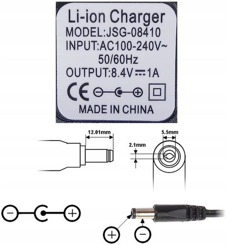 ŁADOWARKA SIECIOWA ZASILACZ SIECIOWY 8.4V 1A WTYK 5.5x2.1 KABEL 90CM na Arena.pl