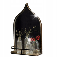 LUSTRO ŁAZIENKOWE Z PÓŁKĄ 47x30cm stare złoto retro ścienne metalowa rama