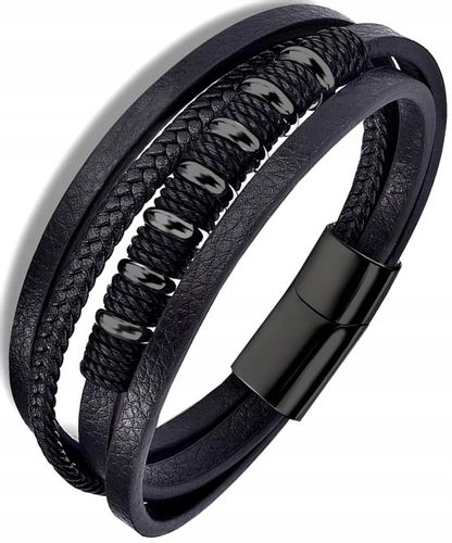 Bransoletka czarna punk warkocz męska stal skóra  B8_Czarny na Arena.pl