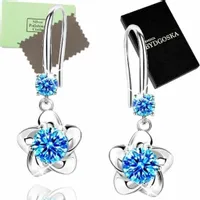 KOLCZYKI SREBRNE KWIATKI RODOWANE, KOLCZYKI SREBRO PRÓBA 925 WISZĄCE