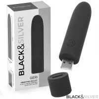 black & silver geri intymna kula wibracyjna usb 8 trybow czarna 10x2,2cm