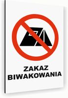 Tabliczka znak informacyjny 20x15 Biała ZAKAZ BIWAKOWANIA Aluminiowa