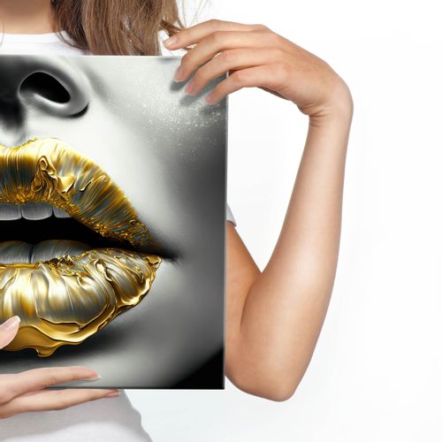 Obraz Na Płótnie ABSTRAKCYJNE Złote Usta Twarz Kobiety Efekt 3D 120cm x 80cm na Arena.pl