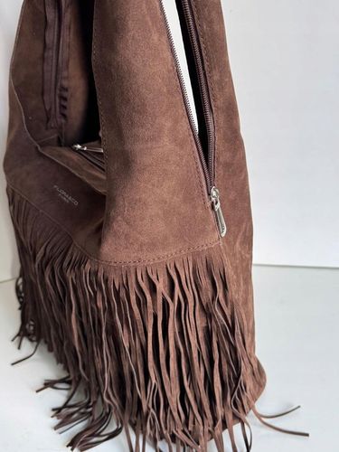 Torba Flora&Co torebka frędzle worek zamsz zamszowa eco brązowa czekoladowy na Arena.pl