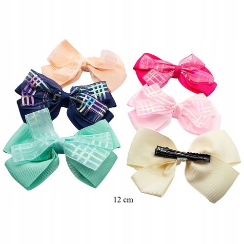 Spinka wsuwka duża kokarda podwójna kratka holo fuksja 12cm na Arena.pl