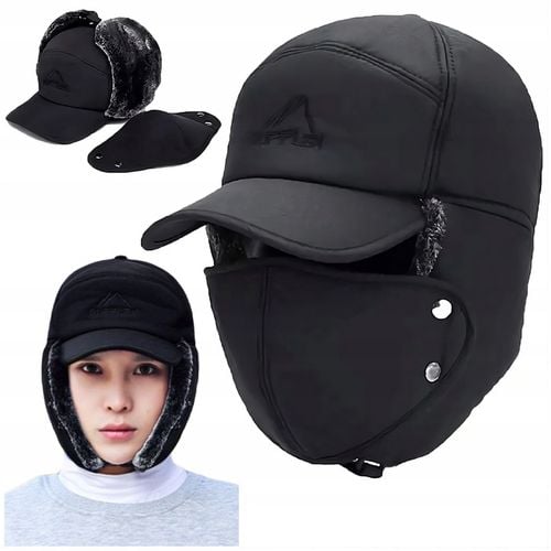 CIEPŁA CZAPKA ZIMOWA Z FUTERKIEM NA ZIMĘ MĘSKA Z DASZKIEM NAUSZNIKI na Arena.pl