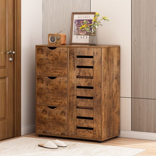 KOMODA DO SALONU CIEMNY BRĄZ SZAFKA POJEMNA DREWNIANA PÓŁKI LOFT 3 SZUFLADY na Arena.pl