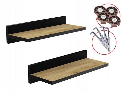 ZESTAW 2X PÓŁKA 60 CM PÓŁKI WISZĄCE DĄB Z CZARNĄ LISTWĄ DO SALONU na Arena.pl