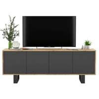 Komoda RTV, NORD, rama, 150x35x53 cm, dąb wotan, grafit, mat | TYLETEGOTU
