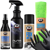 K2 PŁYN DO MYCIA SZYB NIEWIDZIALNA WYCIERACZKA ANTYPARA ŚCIERECZKI ZESTAW