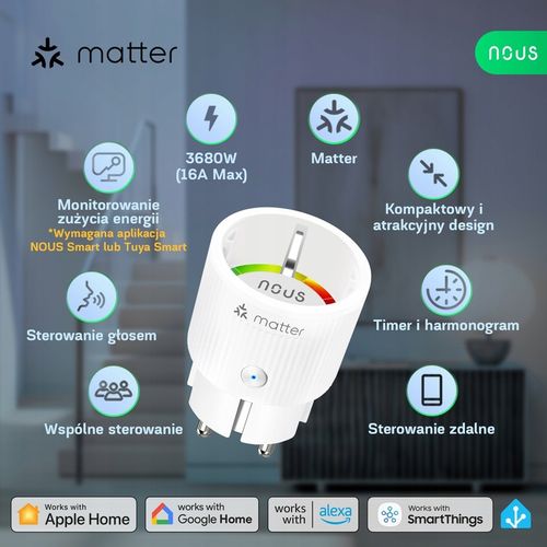 Gniazdo Smart Matter NOUS A8M 16A Home Assistant TUYA Appel HomeKit na Arena.pl