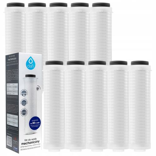 Filtr do wody Dafi przepływowy polipropylenowy 10 cali 25 mikron 10 sztuk na Arena.pl