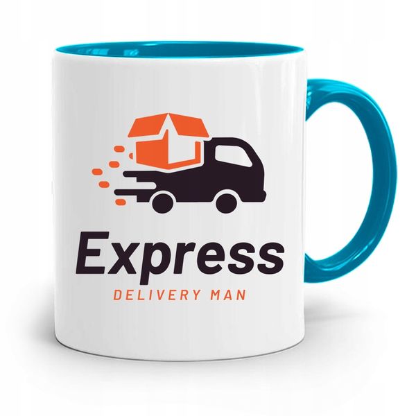 Kubek Błękitny Dla Kuriera Express Delivery Z Nadrukiem Ze Zdjęciem zdjęcie 1