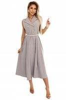 Sukienka damska elegancka szmizjerka z guzikami i paskiem midi