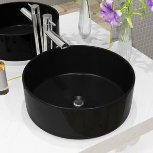 Umywalka ceramiczna, okrągła, 40 x 15 cm, czarna