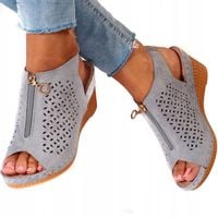 ELEGANCKIE SANDAŁY DAMSKIE NA koturnie SKÓRA